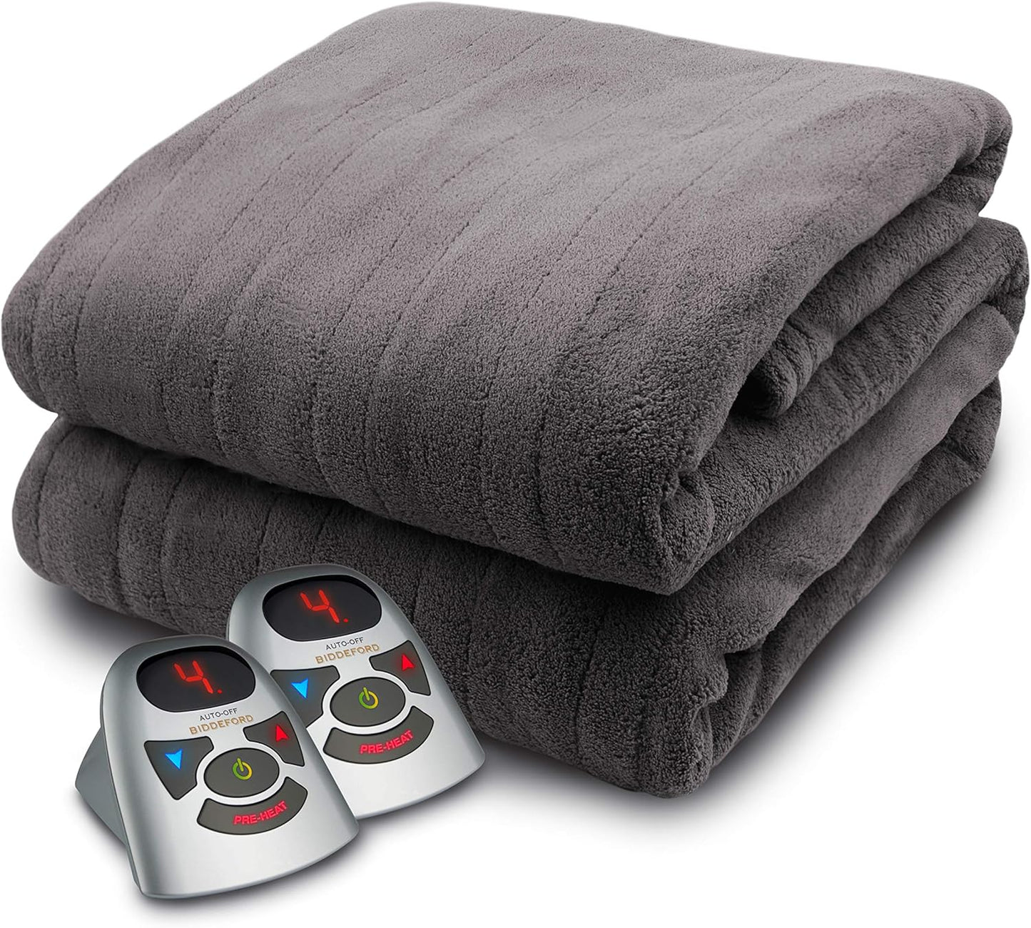 BIDDEFORD BLANKETS Micro Plush Electric Heated Blanket with Digital Controller, Queen, Grey