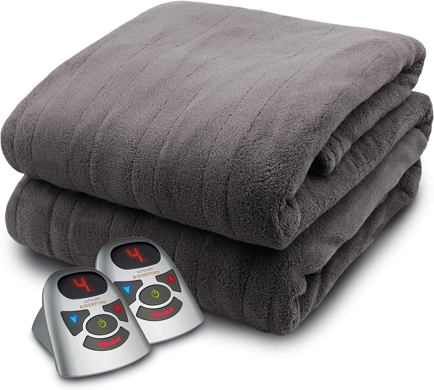 BIDDEFORD BLANKETS Micro Plush Electric Heated Blanket with Digital Controller, Queen, Grey
