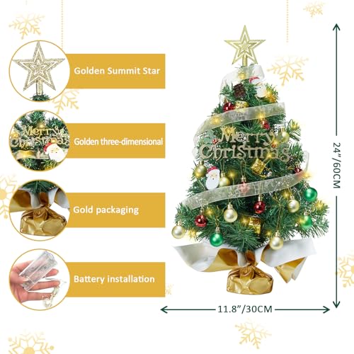 Mini Christmas Tree with 50 LED Lights 24 Inch Tabletop Prelit Artificial Tree J785647