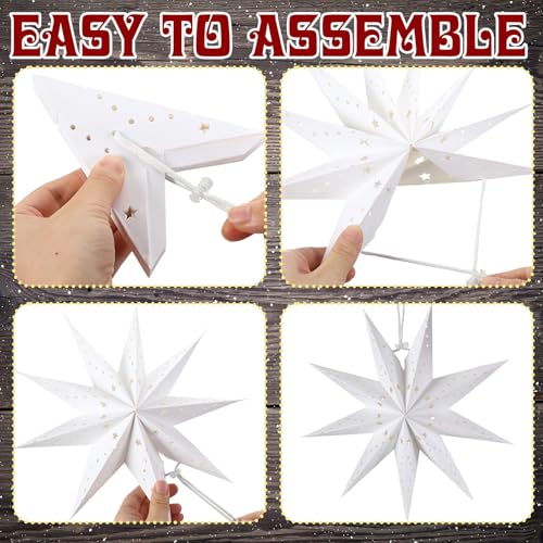 3D Paper Star Lanterns Hanging Ornaments with String for Christmas Party Decor N73864