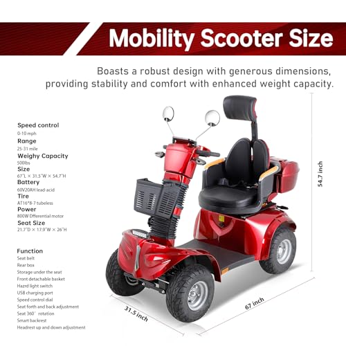Heavy Duty 4 Wheel Mobility Scooter for Seniors & Adults, 500 lbs Capacity D9414