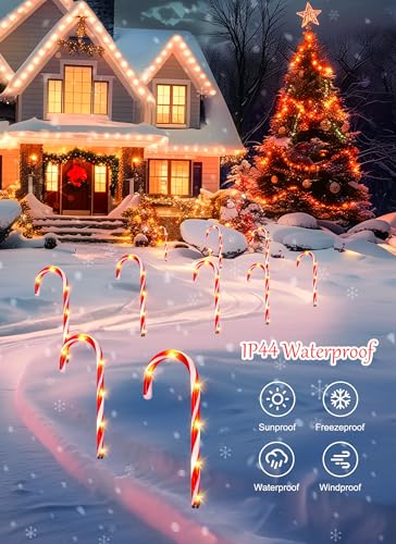 Solar Candy Cane Lights Outdoor Pathway, 8 Modes LED Christmas Decorations G8051