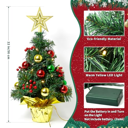Tabletop Christmas Tree with LED Lights, 22-Inch Pre-Decorated Artificial Tree I848860