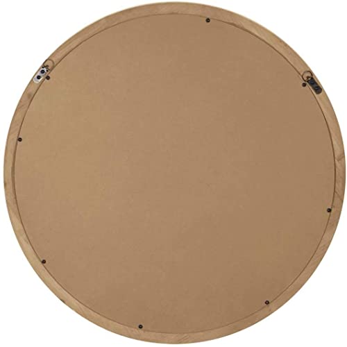 Rustic 30" Round Wall Mirror with Wood Frame J1533