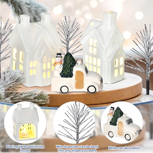 Christmas Village Set of 17 with LED Ceramic Houses and Trees R29364