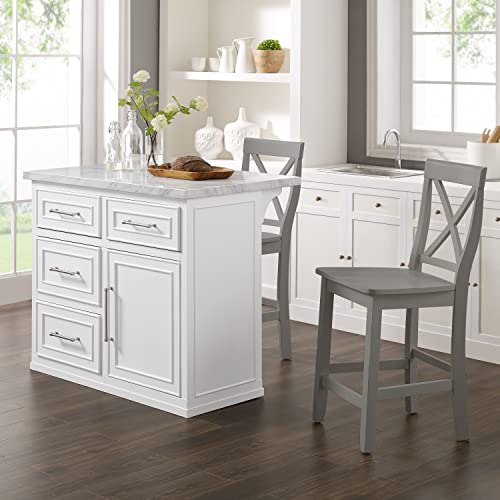 White Kitchen Island with Faux Marble Top T913393