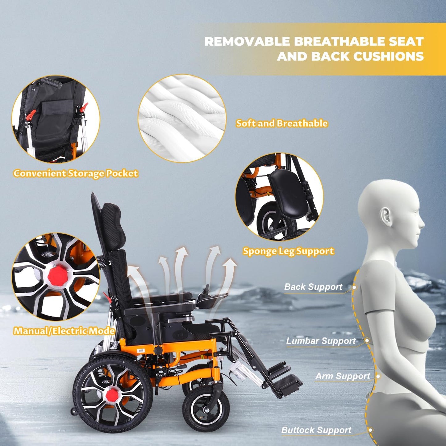 Lightweight Foldable Electric Wheelchair for Adults, 20" Seat, All Terrain O79355