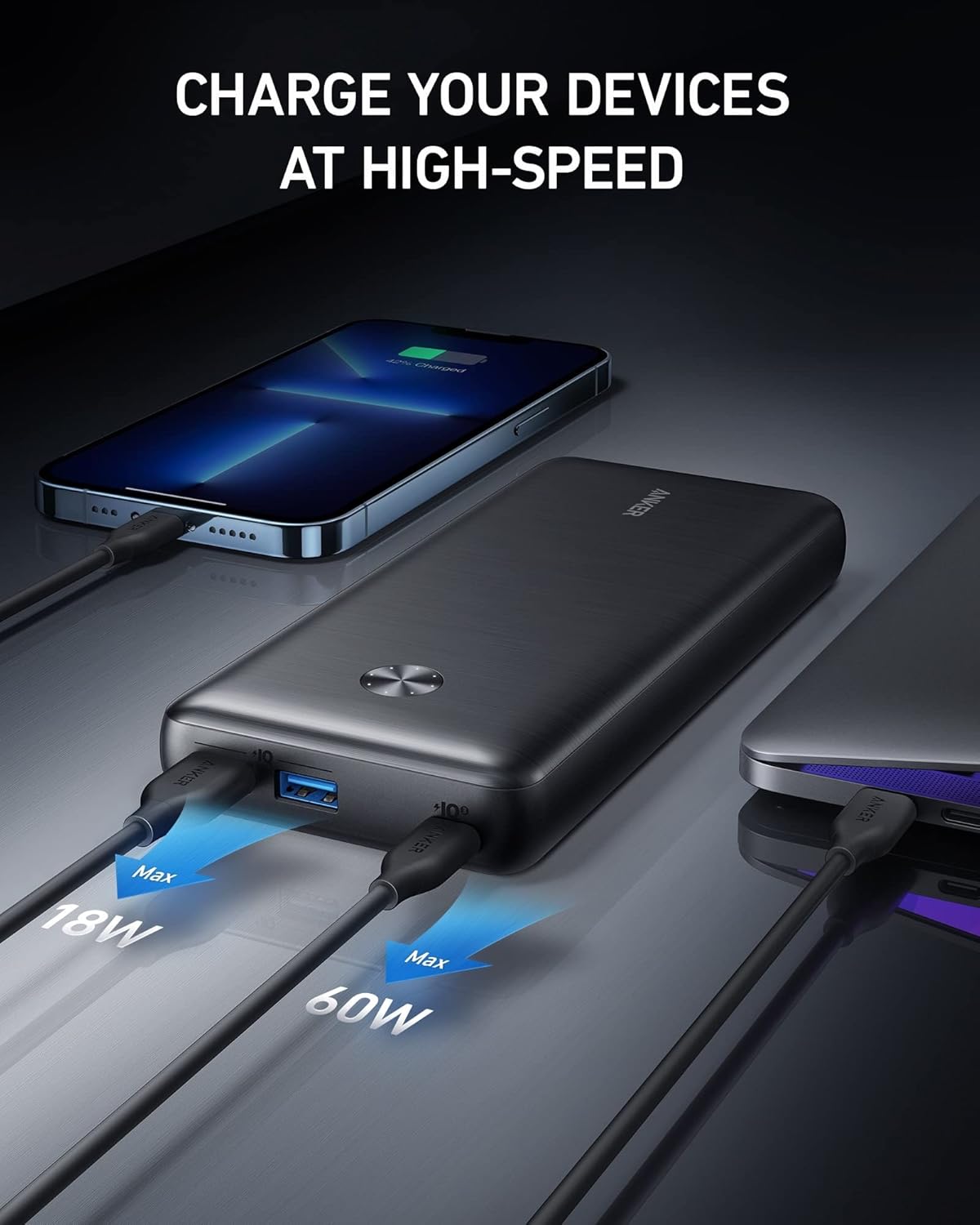 Portable Charger 25,600 mAh with 65W PD Wall Charger Y458561
