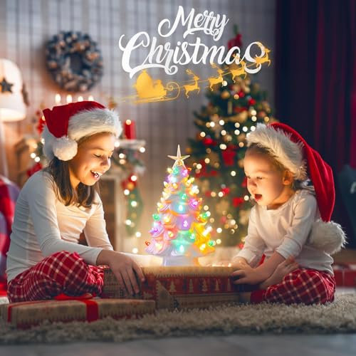 Ceramic Christmas Tree, Pre-lit Tabletop with Multicolored LED Lights, Battery Operated G1053