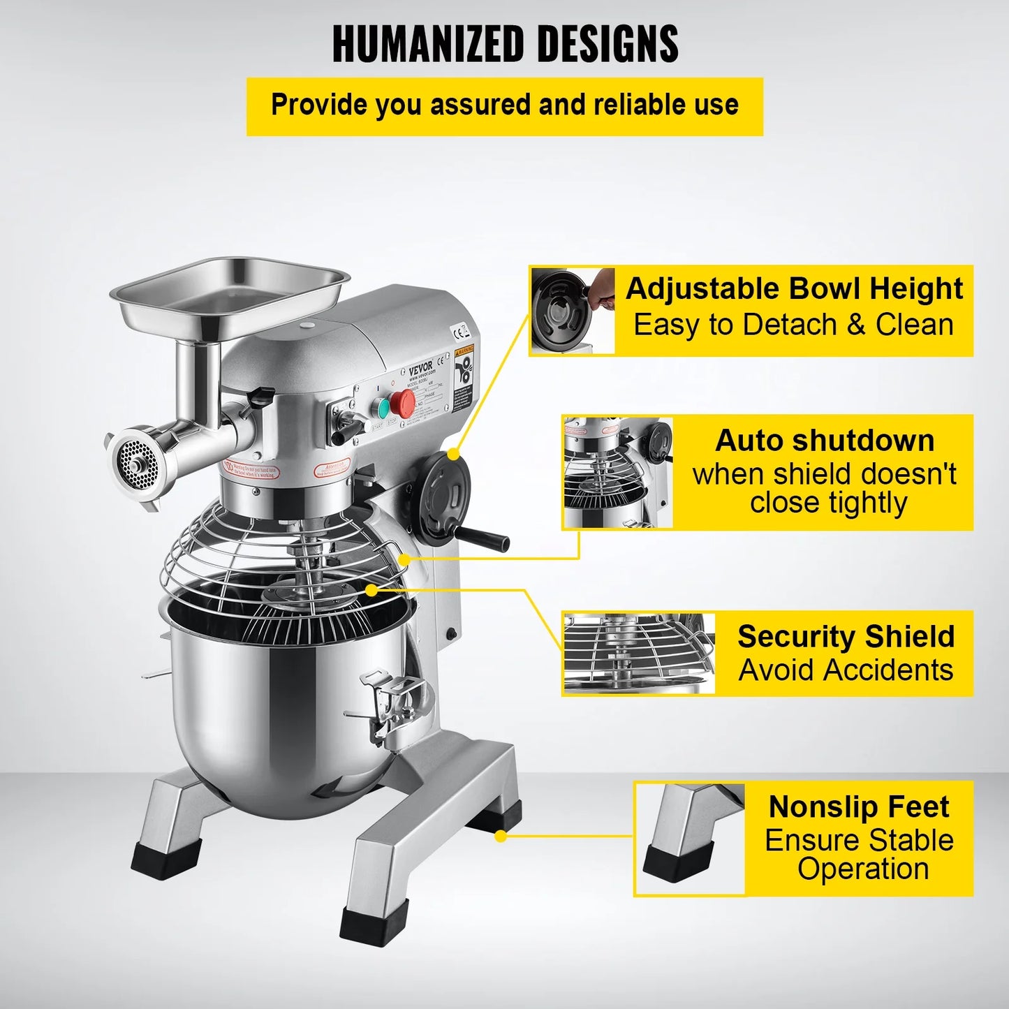 Commercial Stand Mixer, 20Qt Stainless Steel Bowl, 1100W, with Meat Grinder I5360
