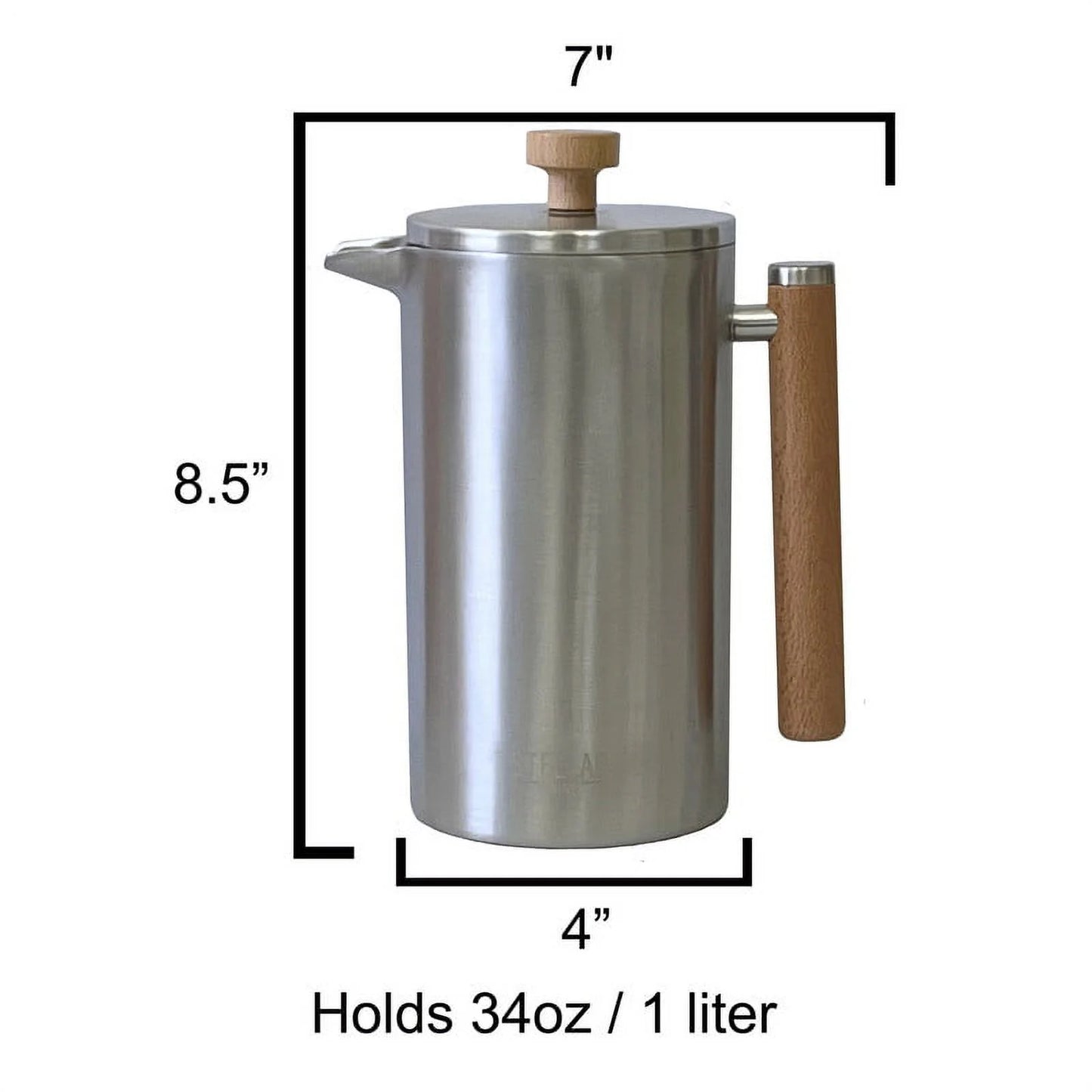 French Press Coffee Maker, 2 Cup Capacity, Silver with Wood Finish B48825
