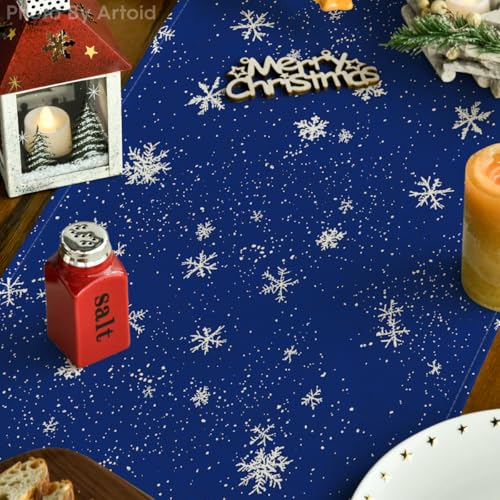 Snowman Christmas Birds Trees Table Runner, Winter Holiday Kitchen Dining Table Decoration, 13 x 72 Inch Z2031