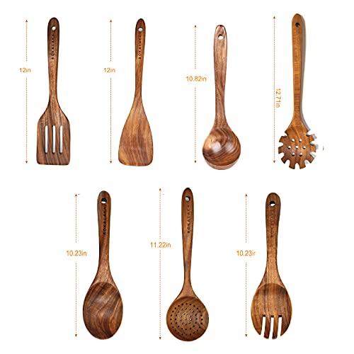 Christmas Wooden Spoons for Cooking, 10 Pcs Natural Teak Kitchen Utensils Set S557967