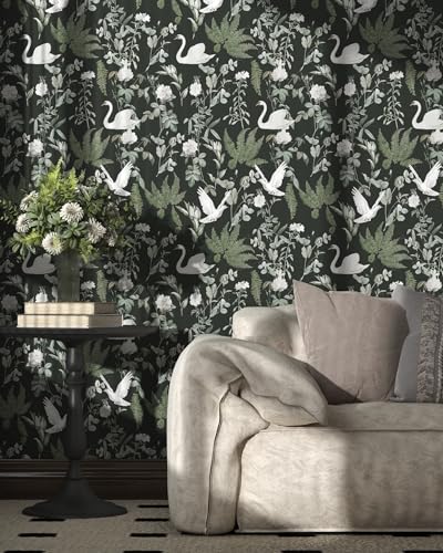 Peel and Stick Wallpaper Dark Green Vintage Floral Self Adhesive Removable B956