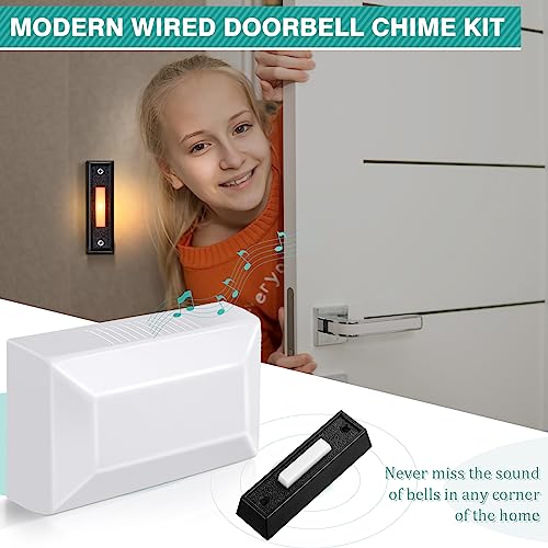 Wired Doorbell Chime Kit with 2 Lighted Push Buttons for Front and Rear Door T498