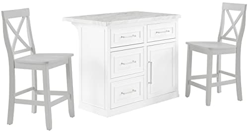 Crosley Furniture Cutler Kitchen Island with Faux Marble Top, White
