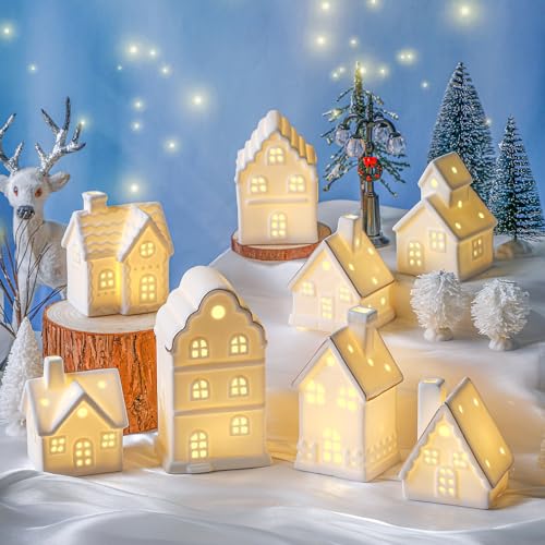 Ceramic LED Christmas Village Set with 8 Houses and 18 Trees C583