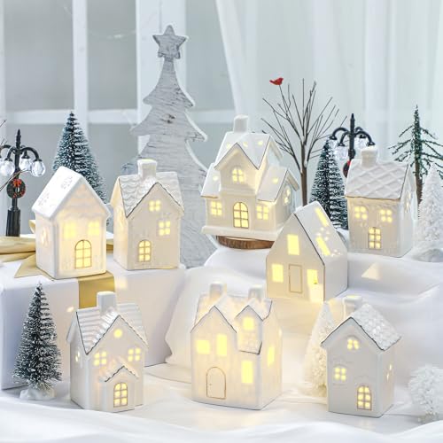 Ceramic LED Christmas Village Set with 8 Houses and 18 Trees C583