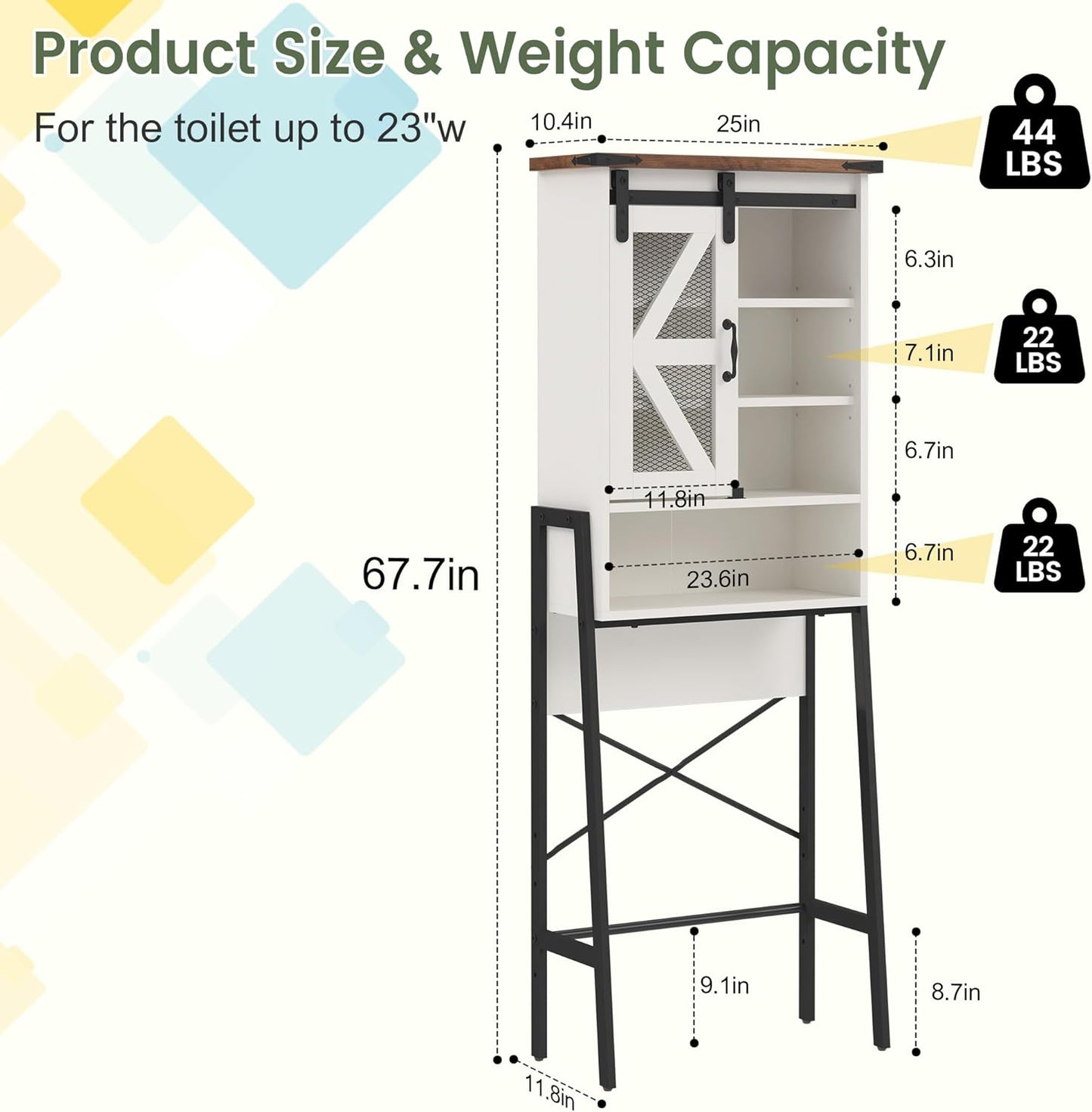 Over The Toilet Storage Cabinet with Adjustable Shelves and Barn Door T63503
