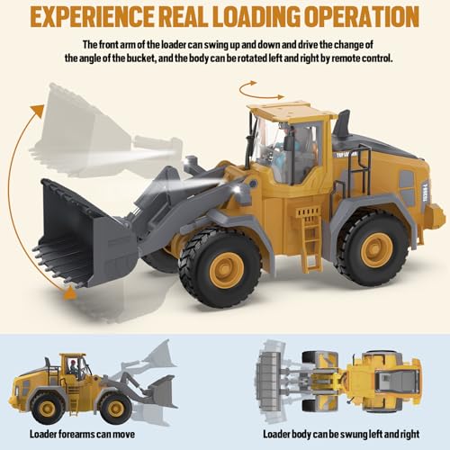 Remote Control Excavator Construction Toy for Boys, 11CH with Metal Shovel and Lights N4221
