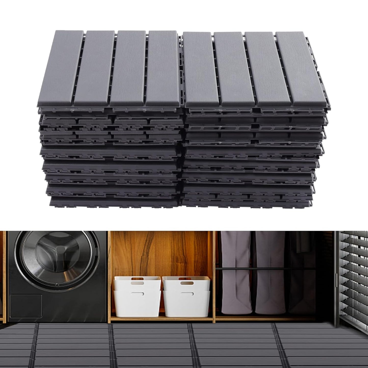 Interlocking Deck Tiles 12"x12" (Pack of 30), Outdoor Patio Flooring, Dark Gray V544404