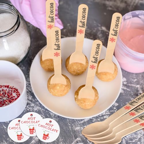 100 Set Christmas Wooden Spoons for Hot Cocoa, Chocolate, and Baking A7471
