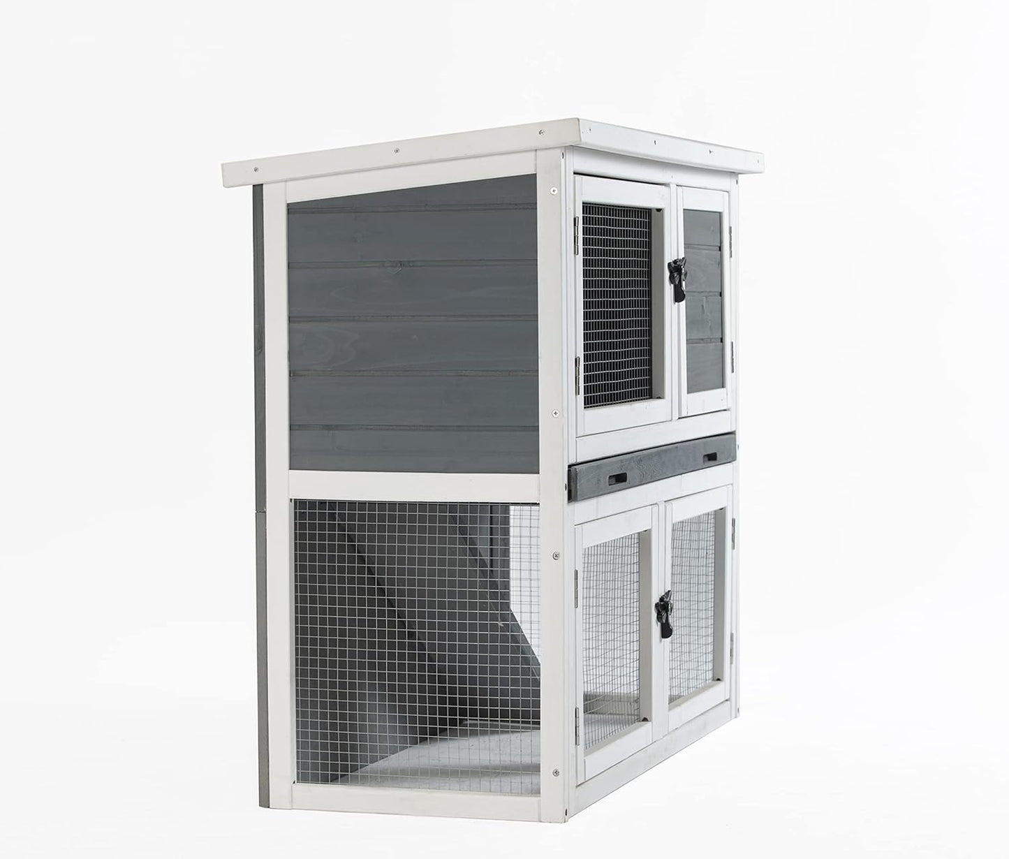 Wooden Two Floor Rabbit Hutch Outdoor with Ramp and Removable Tray W789952