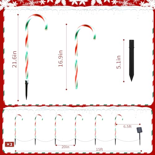 Candy Cane Lights Outdoor Pathway 15FT Solar Christmas Yard Decoration I41159