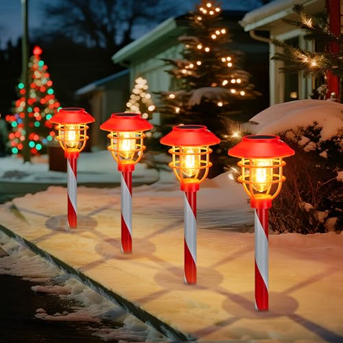 6 Pack Solar Pathway Lights Outdoor Christmas Decorations, Waterproof Candy Cane for Yard Walkway S64243