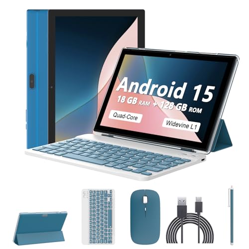 Tablet 10 Inch, 18GB RAM 128GB ROM, 2 in 1 with Keyboard Mouse Stylus K7381