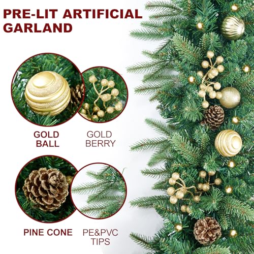 Pre-Lit Artificial Christmas Garland with Dual Color LED Lights and Timer A483