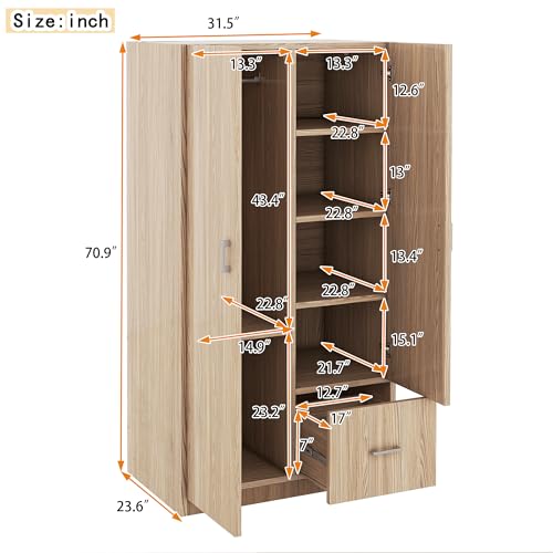 3 Door Wardrobe with Mirror, Hanging Rod and Shelves K479