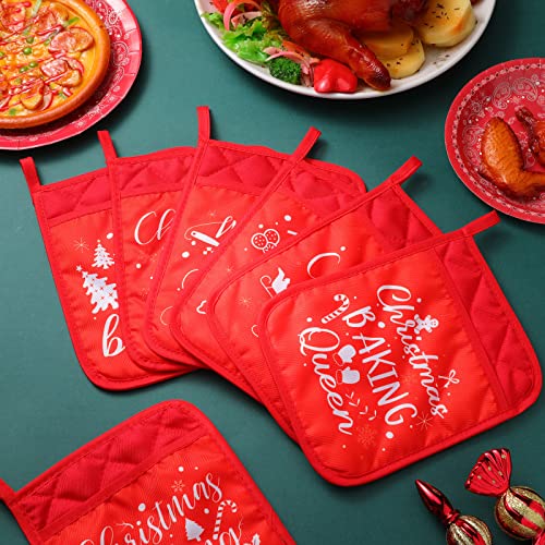 Christmas Pot Holders with Pockets - Red Heat Resistant Oven Mitts for Baking M3891