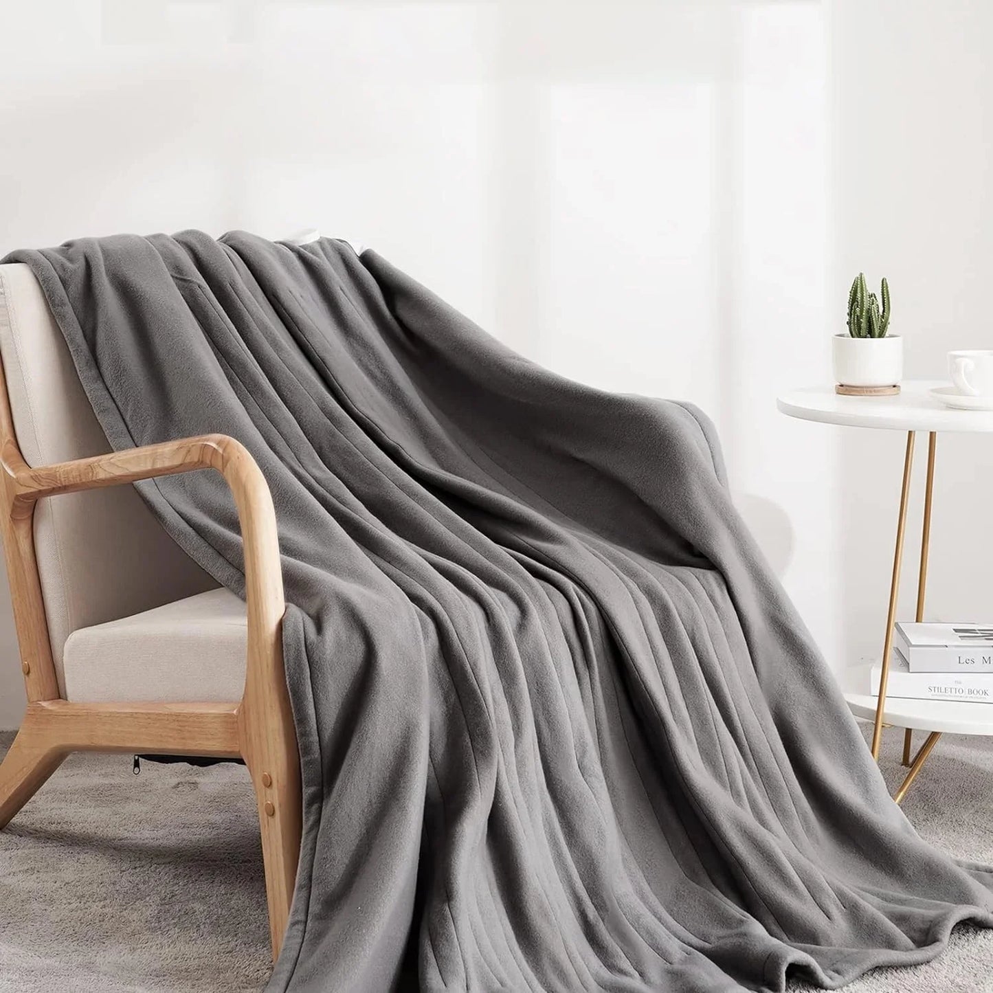 Electric Heated Blanket Throw 50" x 60" , 6 Hours Auto-off & 4 Heating Levels Single Fleece Blanket Grey