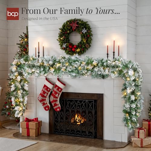 9ft Pre-Lit Christmas Garland for Stairs, Fireplace with 50 Lights W212