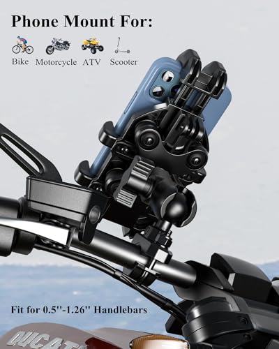 Motorcycle Phone Holder with Anti-Shake Mount, Adjustable Handlebar Cradle for Smartphones B485