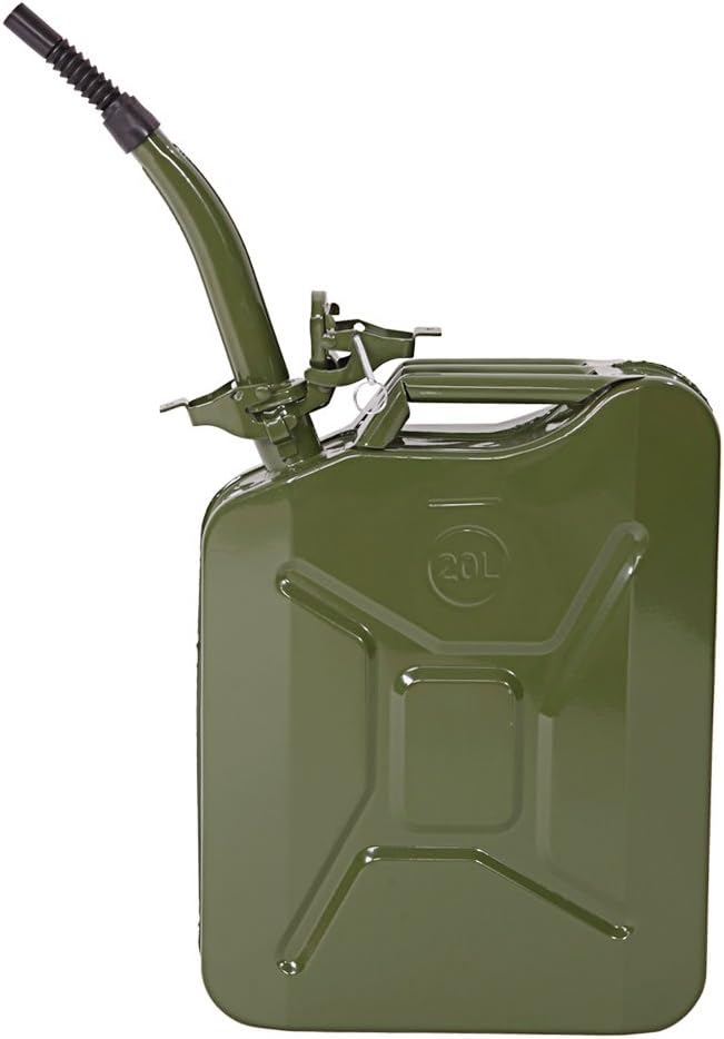 20L 5 Gallon Gas Can US Standard Cold-Rolled Plate Petrol Diesel Can Gasoline Bucket with Oil Pipe Flexible Spout for Fuels Gasoline Cars, Trucks, Equipment (Green)