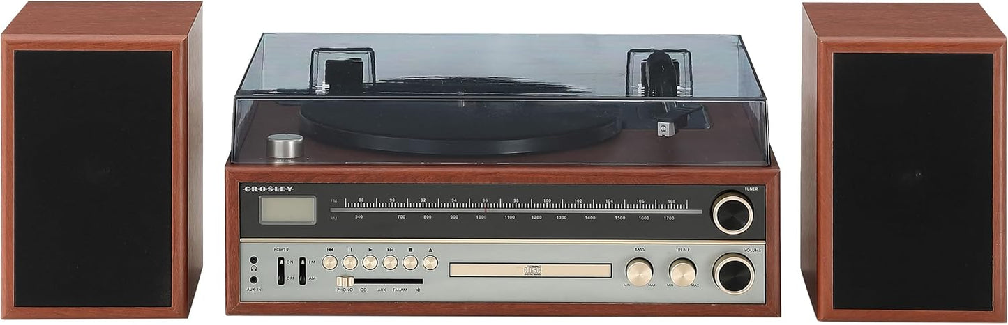 Turntable System with Bluetooth, CD, AM/FM and Speakers, Walnut J8070