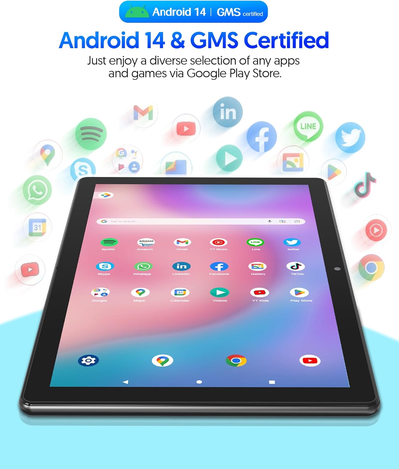 10 inch Android 14 Tablet with Keyboard, 6GB RAM 64GB ROM, 6000mAh Battery D3761