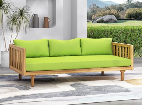 Outdoor 3 Seater Daybed with Cushions, Acacia Wood Patio Sofa H423