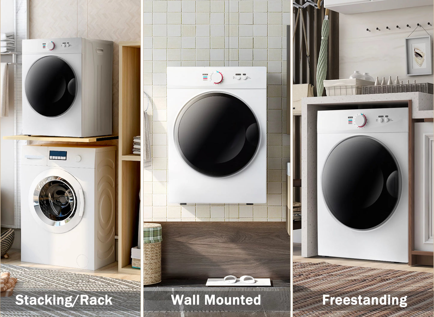 Portable Laundry Dryer with Easy Knob Control, Stainless Steel, Wall Mount Kit Included R961799