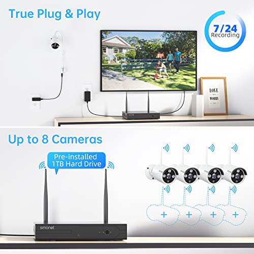 Wireless Security Camera System 1080P 8 Channel Home Surveillance DVR Kit with 4 Cameras 1TB HDD Night Vision Motion Detection K47480