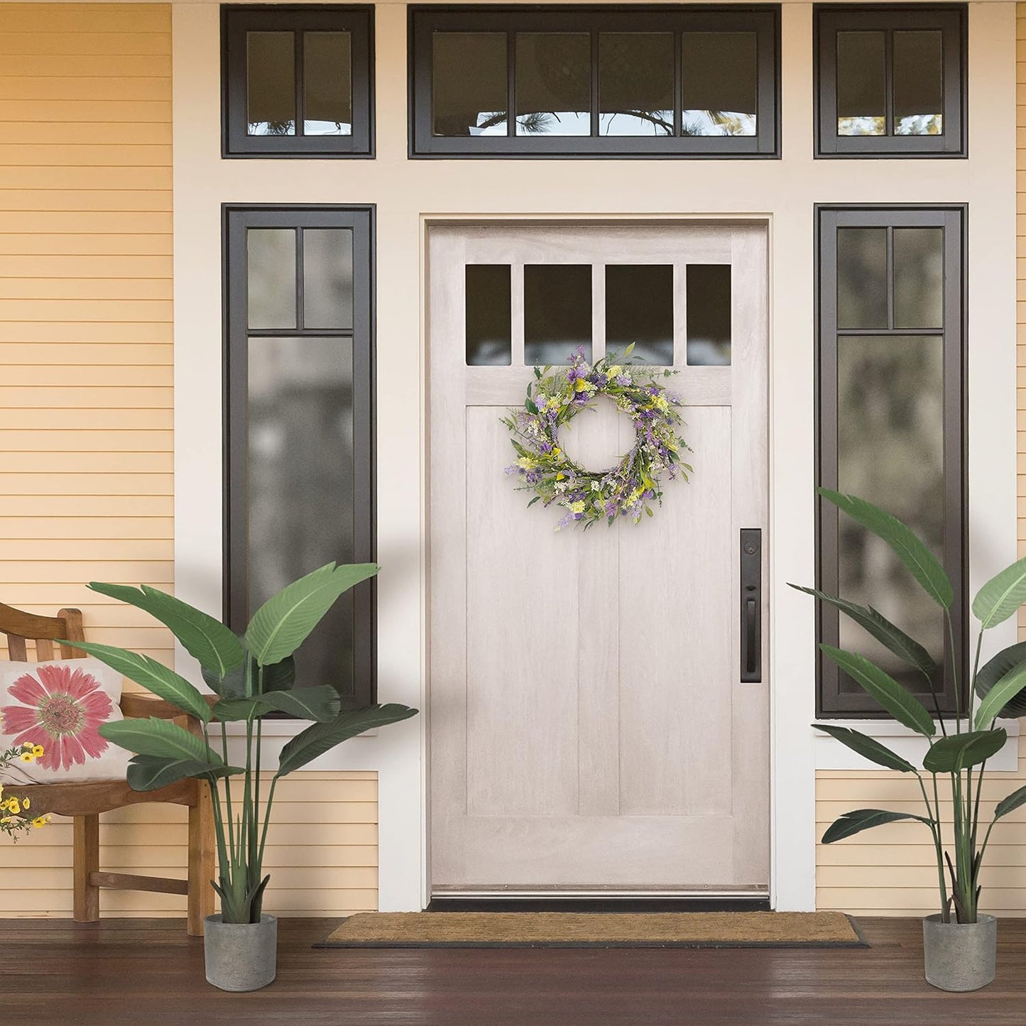 24" Artificial Lavender Floral Spring Door Wreath, Green/Purple P6001
