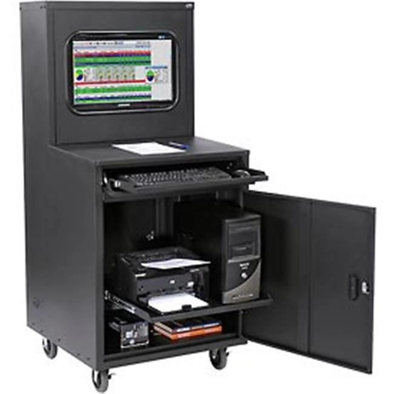 Global Industrial 249190ABK Deluxe LCD Industrial Computer Cabinet with Assembled, Black