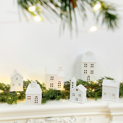 Ceramic Christmas Village Set with Lighted Houses and Trees for Holiday Tabletop Decor C693