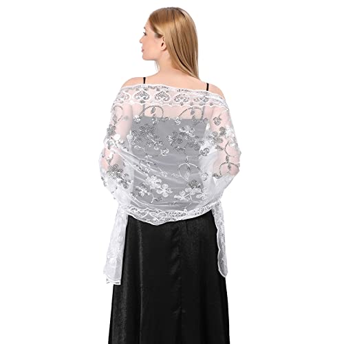 Women's 1920s Shawls and Wraps for Evening Dresses Sparkling Wedding Scarf Fringe Stole for Bride and Bridesmaid