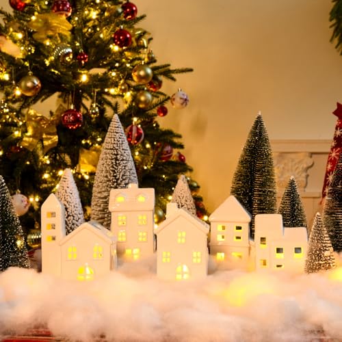 Ceramic Christmas Village Houses with Trees and Fake Snow E85270