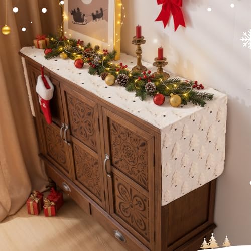 Christmas Table Runner 13x72 Inch Beige Plush Faux Fur G145