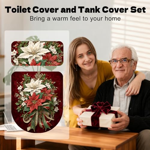 Christmas Toilet Lid Cover, Washable Bathroom Accessory O828