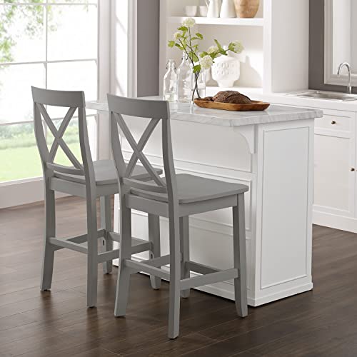 White Kitchen Island with Faux Marble Top T913393